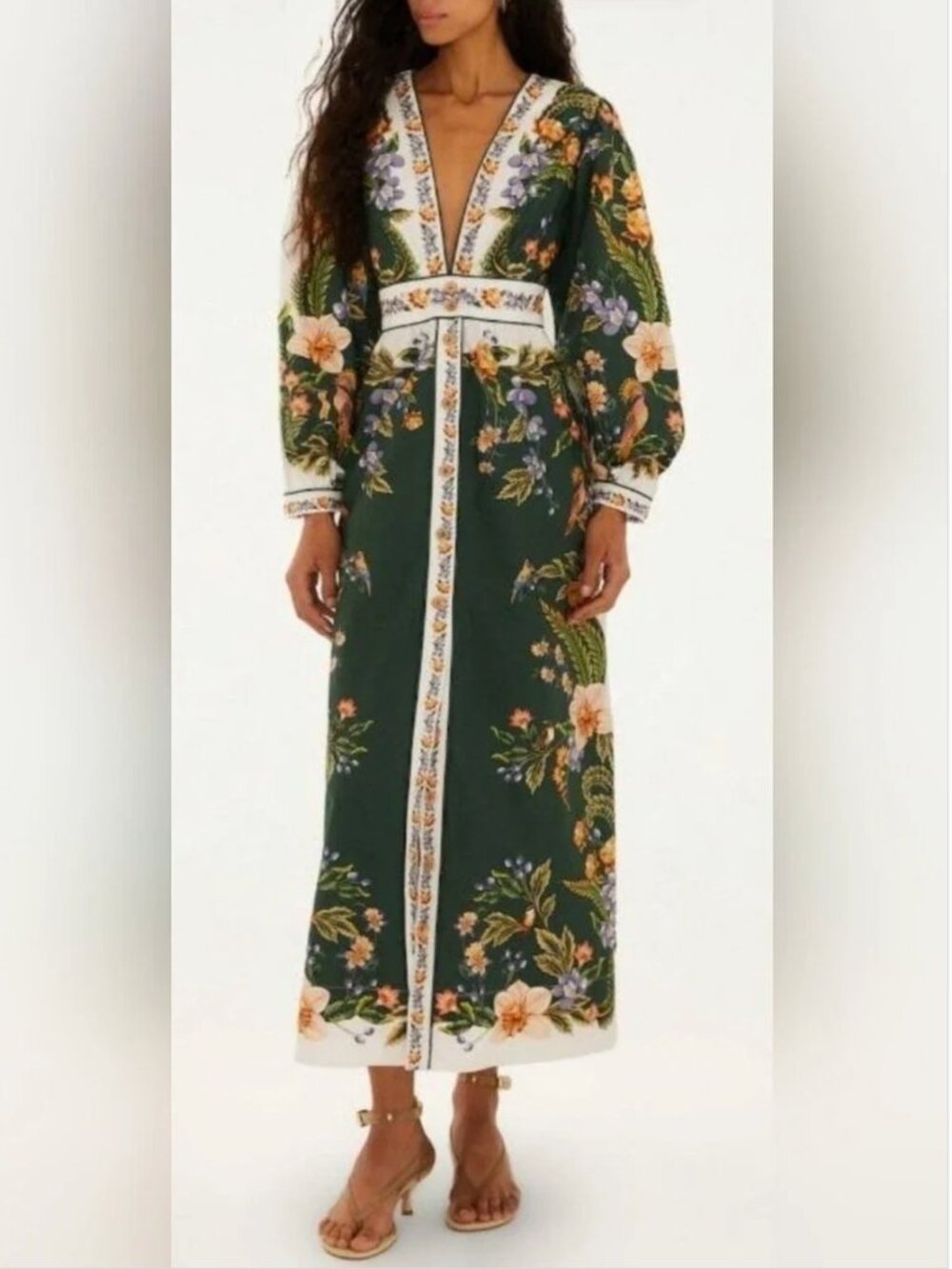 Farm Rio Midi Cotton Floral Graphic Shirt Dress Long Sleeve size XS - Picture 2 of 8